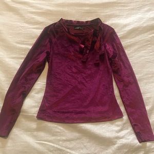 Velvet tie neck long sleeve shirt